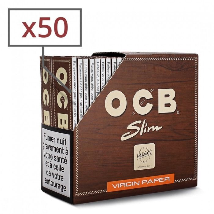 Boite de 50 Paquets de Feuilles OCB Slim, Non-Blanchi