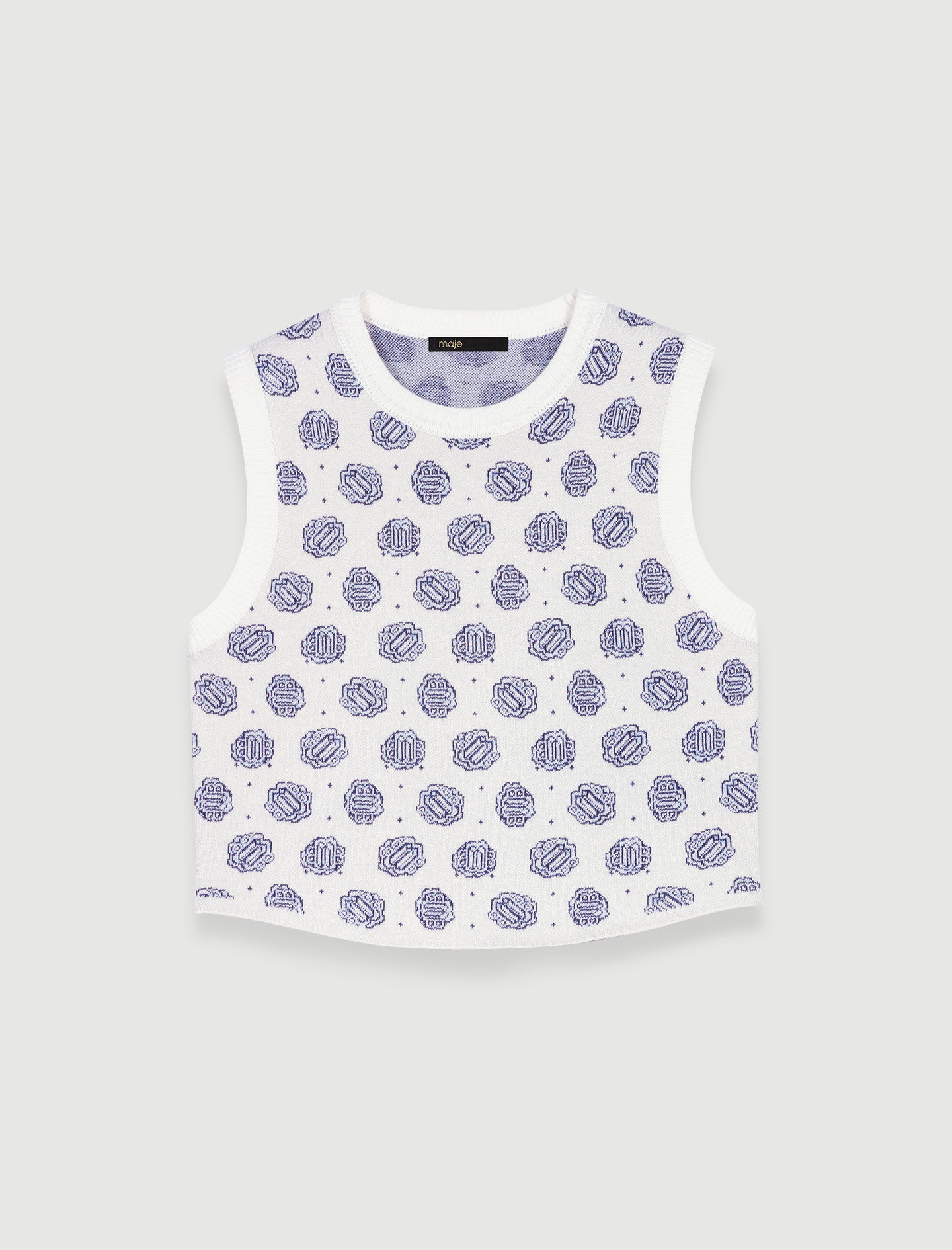 Cropped monogram trui-Monogramme Clover ecru/blauw