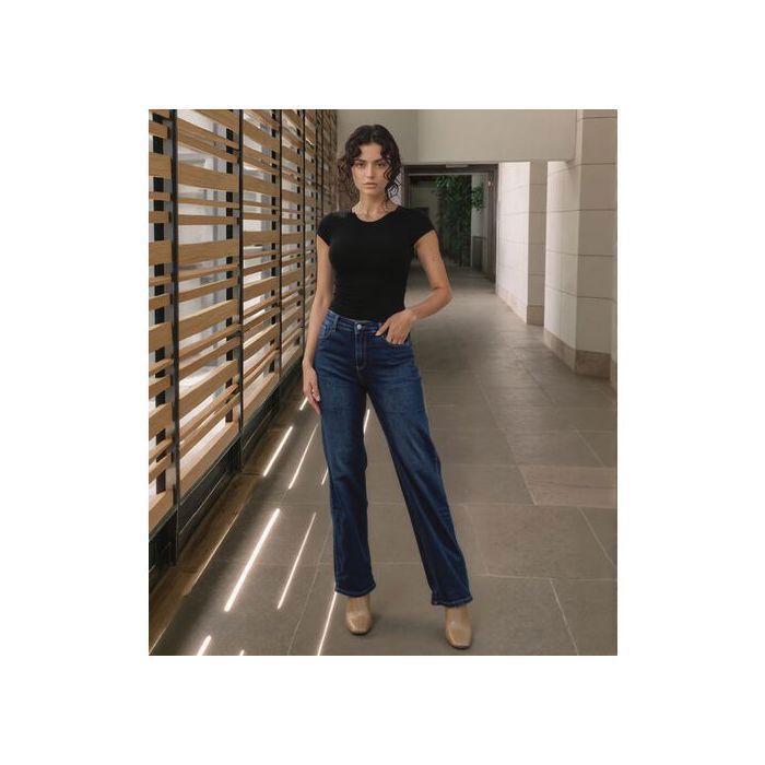 Jean Femme - Wide Leg - Taille Haute - Confort - Bleu - Grande Taille