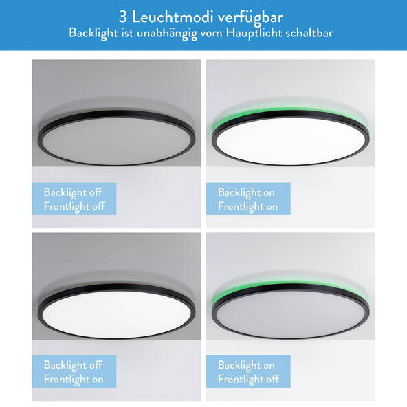 Φωτιστικό οροφής LED CARLO με οπίσθιο φωτισμό RGB, ⌀ 29,3 cm