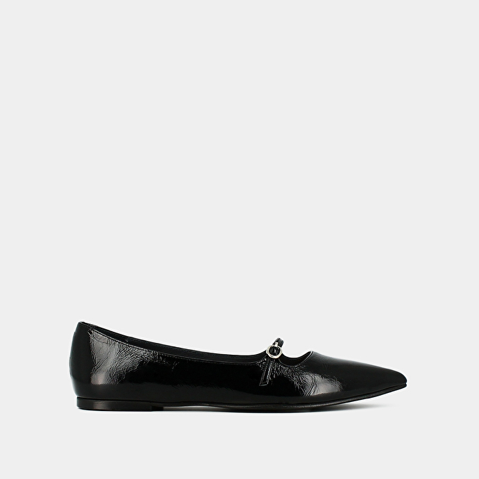 Ballerines pointues à brides  en cuir brillant noir