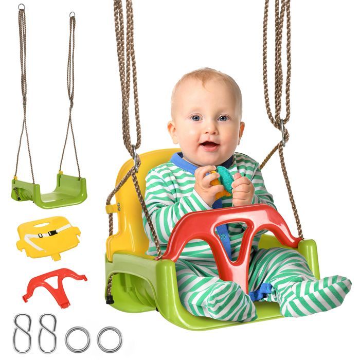 Balançoire siège 3 en 1 - Outsunny - évolutif enfant dossier barre t amovibles 9-36 mois hauteur ajustable - plastique - orange