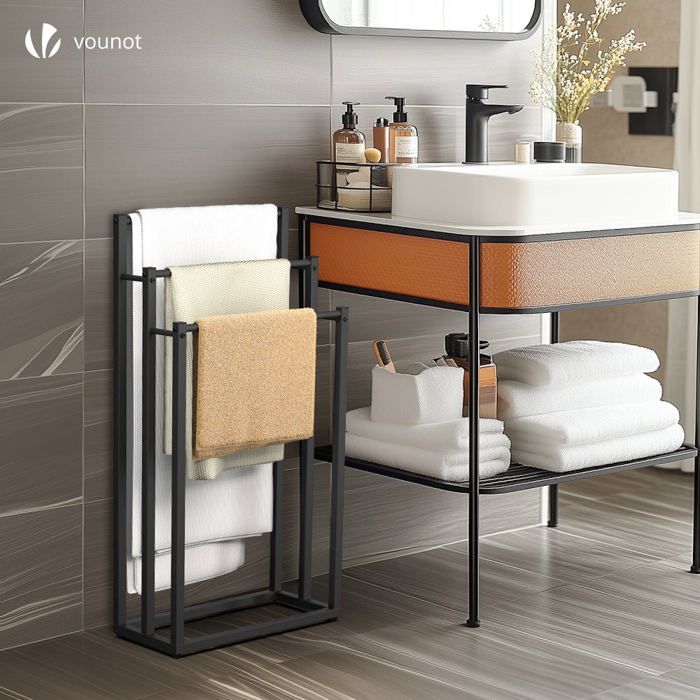 Toallero independiente VOUNOT® - Soporte de 3 niveles - Metal - Negro
