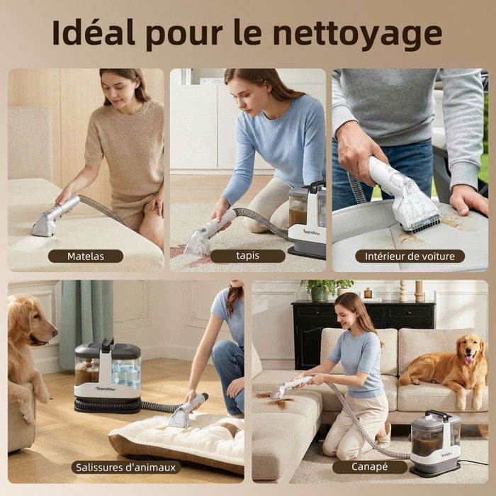 Nettoyeur détacheur - TEENDOW - 500W/17Kpa - Tuyau 1,5M - Cordon 5M - Réservoir 1,5L - Nettoyant inclus