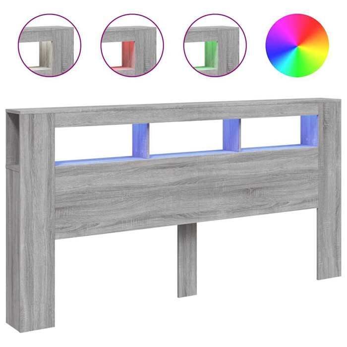 Cabecero LED vidaXL, accesorio de cama, cabecero para estructura de cama, muebles de dormitorio, gris Sonoma 200x18.5x103.5 837370