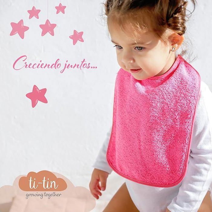 TI-TIN | Set di 4 bavaglini impermeabili 32x36 cm | Colori vivaci | Bavaglini per bambini dai 18 ai 24 mesi