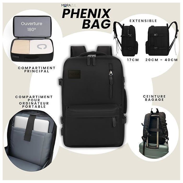Mochila de cabina 40x30x20 Ryanair Transavia Vueling expandible EasyJet 45x36x25 compartimento para portátil negro mujer hombre fin de semana