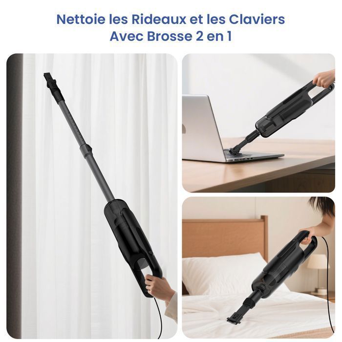 Aspiradora de mano con cable VersLife C8PRO 3 en 1, 600 W/30 kPa, 0,9 L, cable de 5 m de largo, botón de pie para cambiar al modo alfombra.