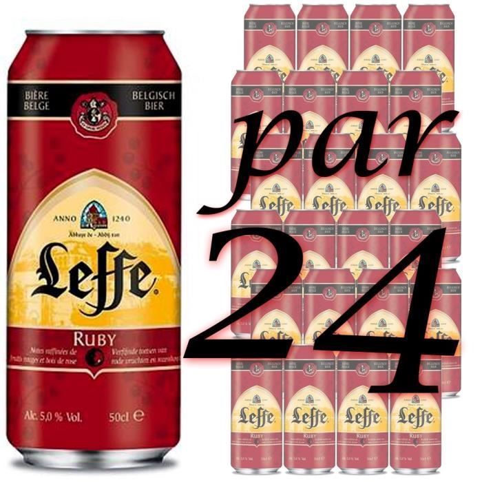 Paquete de 24 botellas de Leffe Ruby de 50 cl y 5°C.
