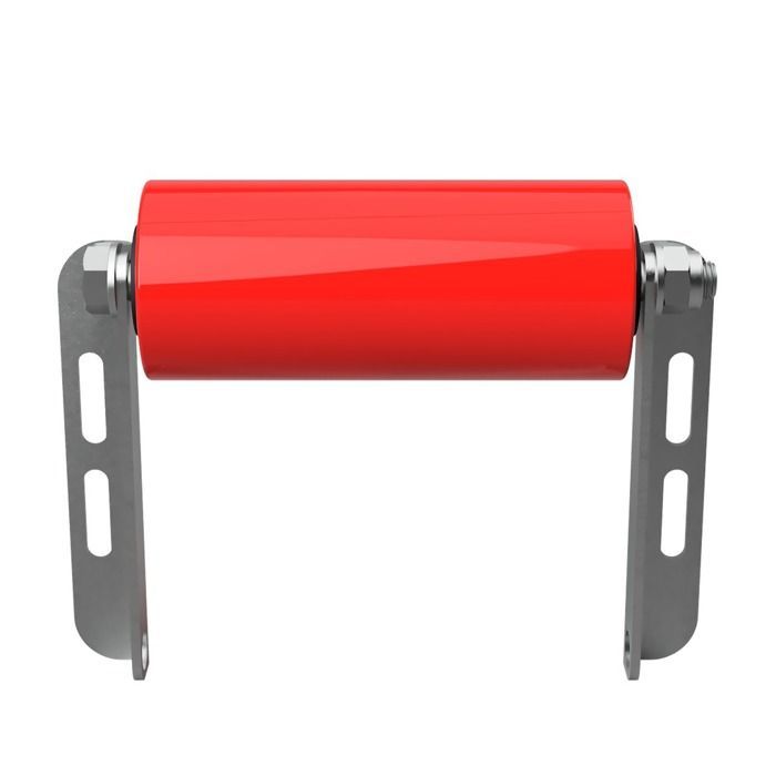Reboque lateral com roletes em poliuretano com suporte em C, galvanizado, 200 mm, vermelho, para lançamento de reboques de barcos.