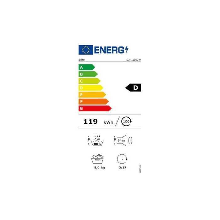 Wäschetrockner - BEKO - D3H18D93W - 8 kg - Wärmepumpe - 15 Programme