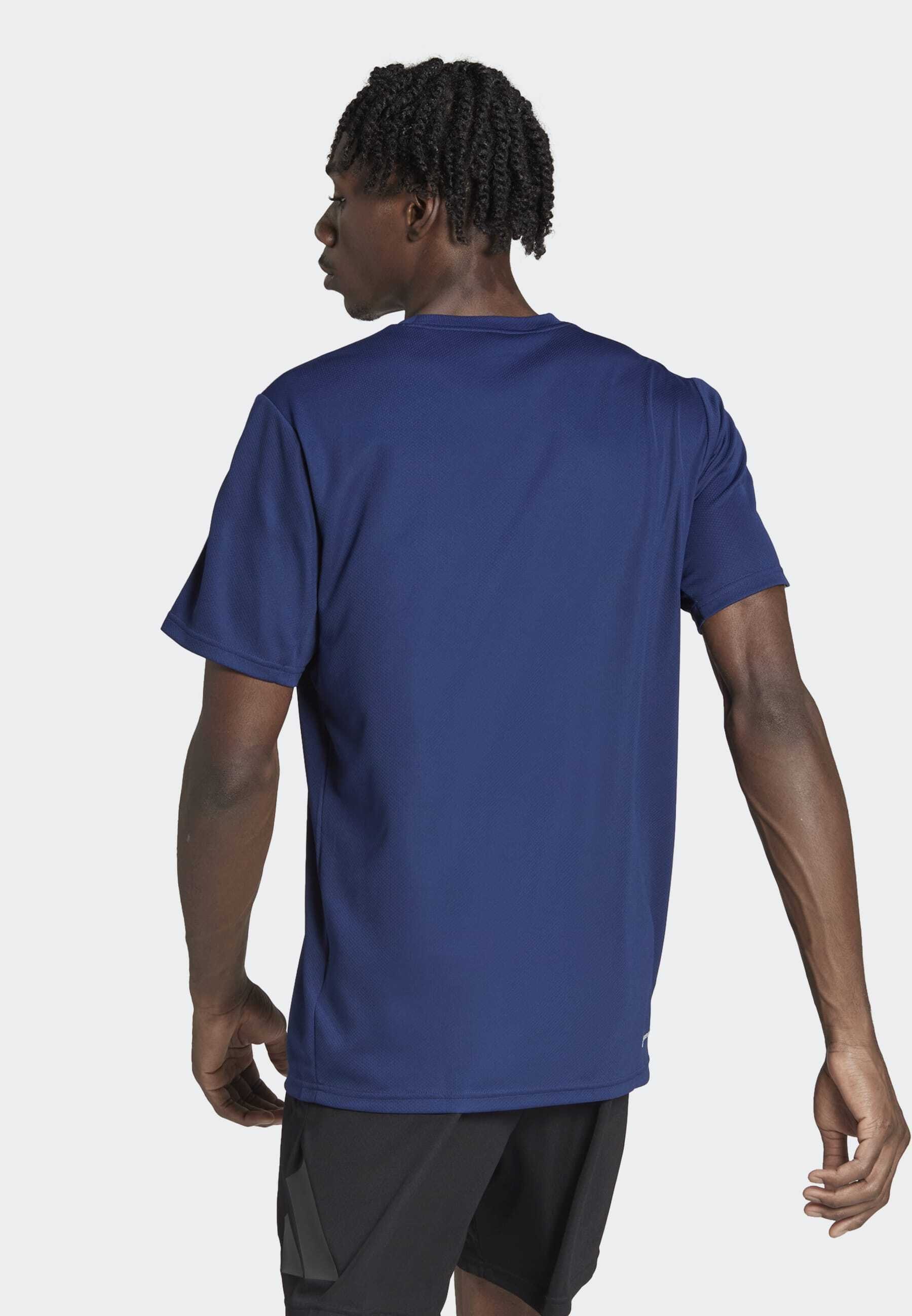 adidas Performance TRAIN ESSENTIALS BASE 3-STRIPES - T-shirt sportiva - blu scuro bianco