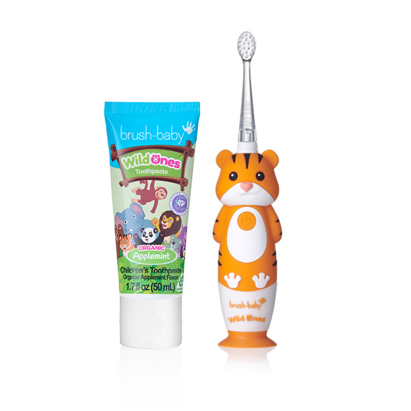 „Brush Baby WildOnes™“ dantų šepetėlis su obuolmėčių skoniu ir dantų pasta