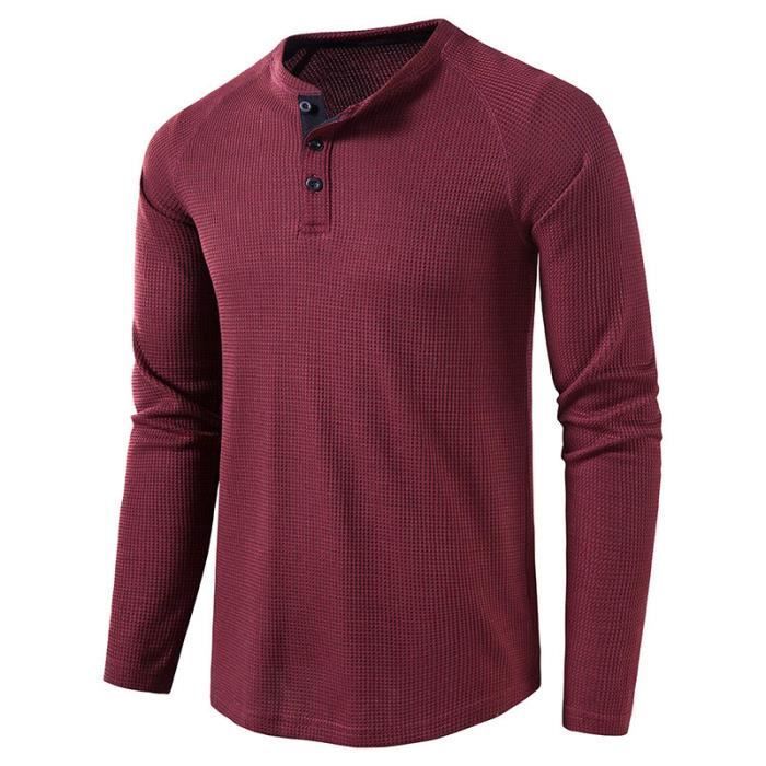 Camiseta de manga larga con cuello redondo para hombre, color liso, otoño/invierno, tejido cómodo - Talla estadounidense