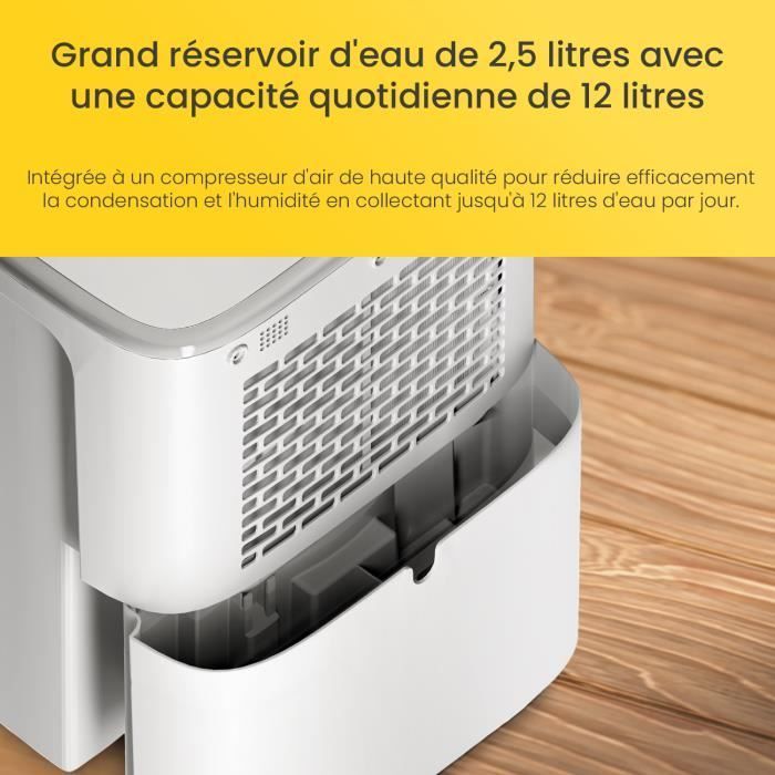 Cosi Home Déshumidificateur 12L/jour avec capteur d'humidité, Minuterie 24h, Drainage continu et mode veille
