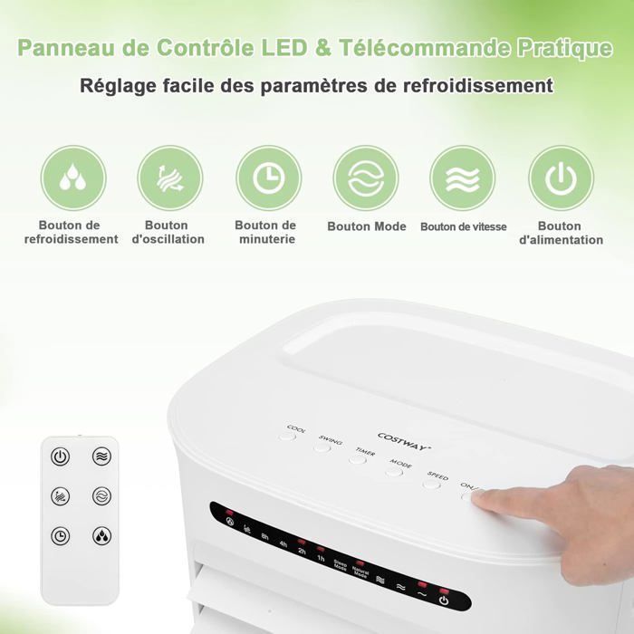 Aire acondicionado/ventilador/humidificador portátil 4 en 1 COSTWAY de 10 L y 55 W - Oscilación de 63° - Temporizador de 15 horas - 39 x 33 x 74 cm