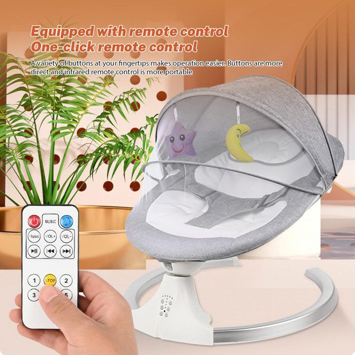 Elektrische babyschommel - Vijf instelbare snelheden - Timer - Bluetooth/muziek - Veiligheidsgordel - Afstandsbediening