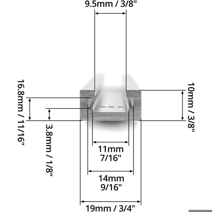 Carril en T de aluminio de 300 mm para sierra de mesa y fresadora, dimensiones 19 x 10 mm, paquete de 2 unidades, PZCC