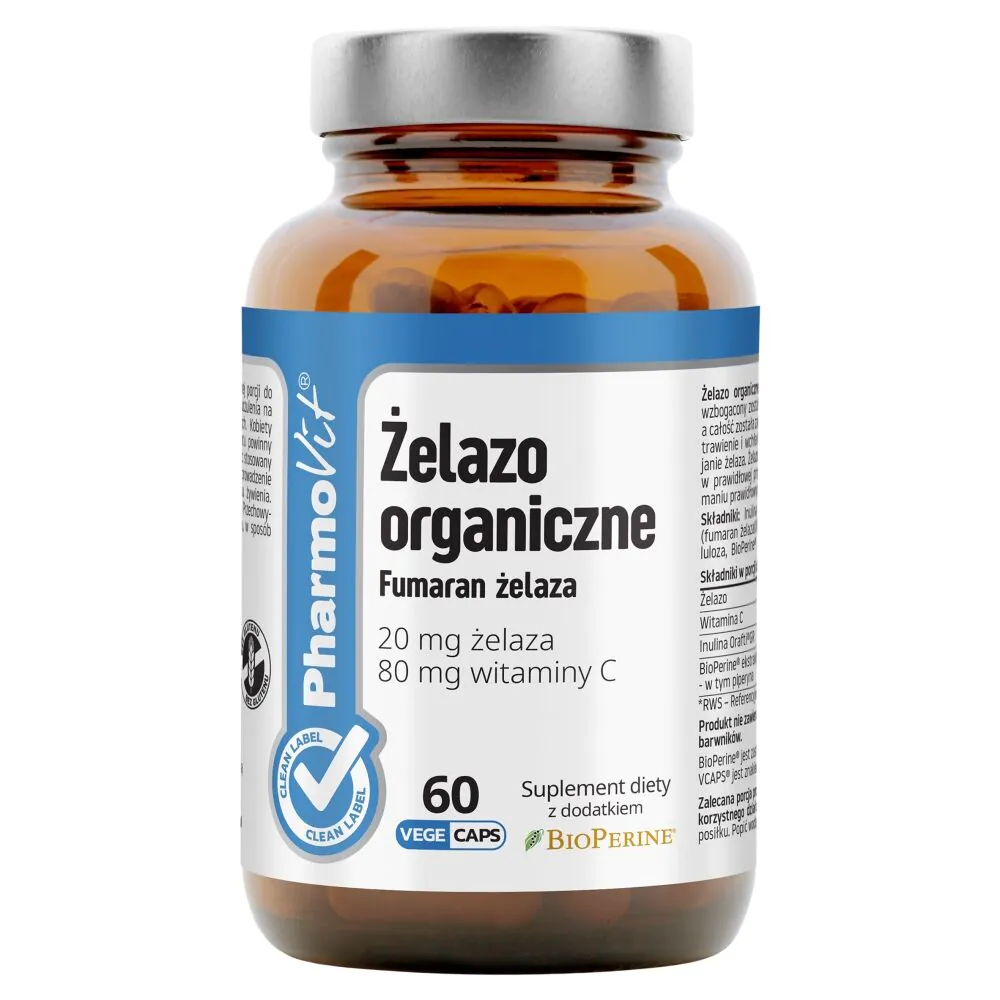 PharmoVit Clean Label Żelazo organiczne Kapsułki
