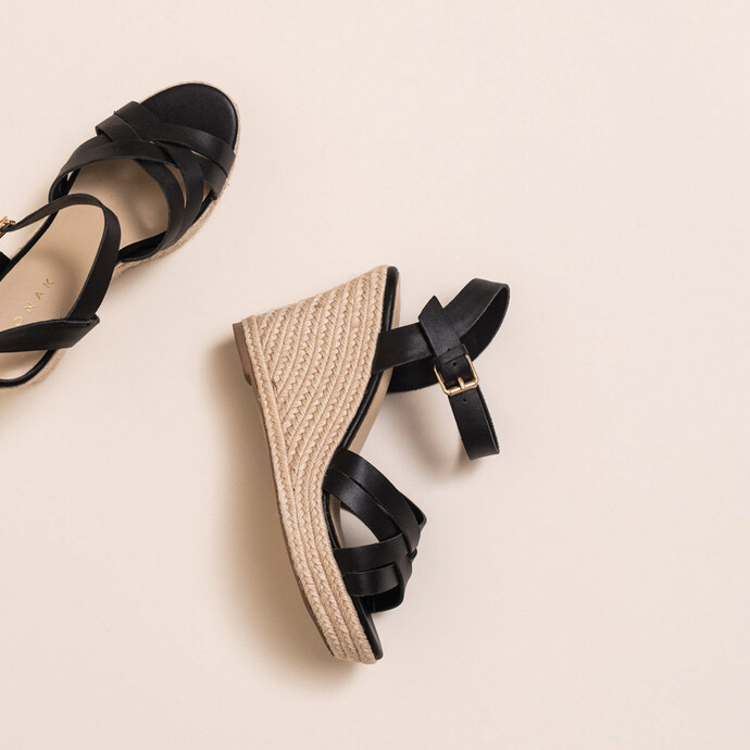 Espadrilles à talons compensés  en cuir noir
