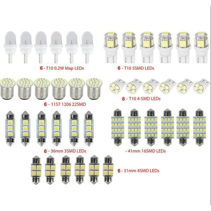 42 bombillas LED T10 blancas universales para coche, kit de bombillas LED SMD para interior, luz de techo, matrícula, cinturón MO PZCC