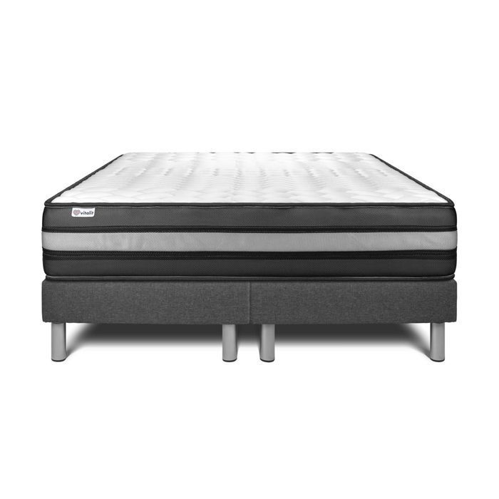 Matratzen- und Lattenrost-Set 200x200 cm - 2 graue Lattenroste - Vital Power Zen Grau
