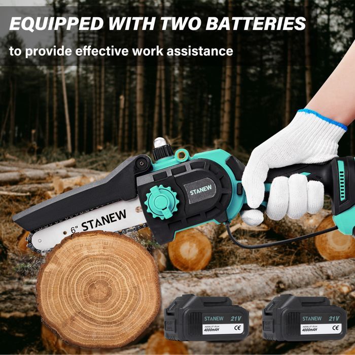 Mini draadloze kettingzaag - STANEW - STANEW 6/8 inch - 600W - 2x4Ah - Bediening met één hand