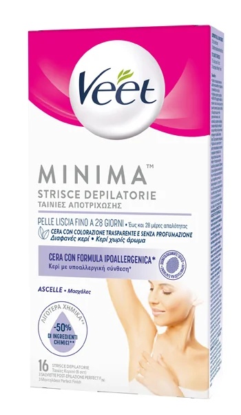 Tiras depilatórias VEET Minima para axilas e área do biquíni, 16 unidades