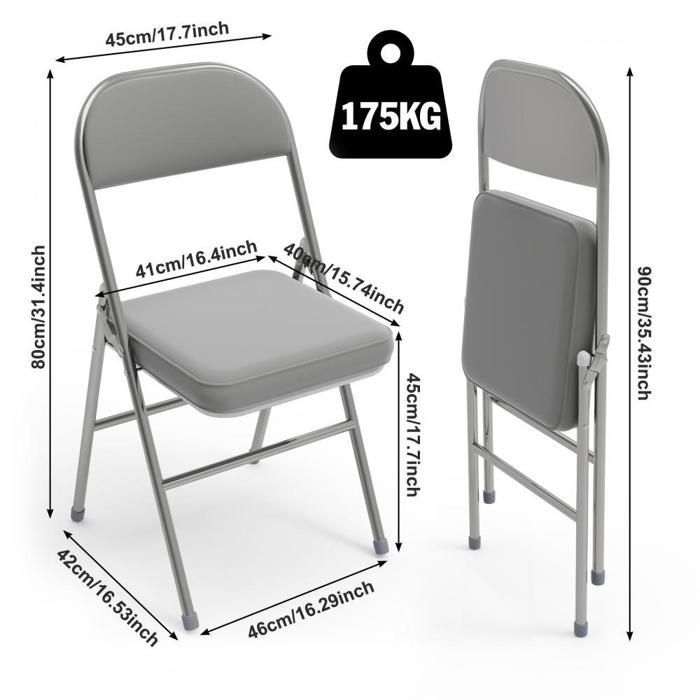 Lot de 4 Chaises Pliante - MIPAN -  Chaises Pu -  Salle à Manger Pliantes Pour Cuisine,Terrasse,Jardin - Max:120 Kg - Gris