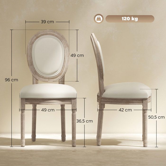 HOMCOM - Ensemble de chaises de salle à manger - Bois de caoutchouc - 49x56x96cm - Crème
