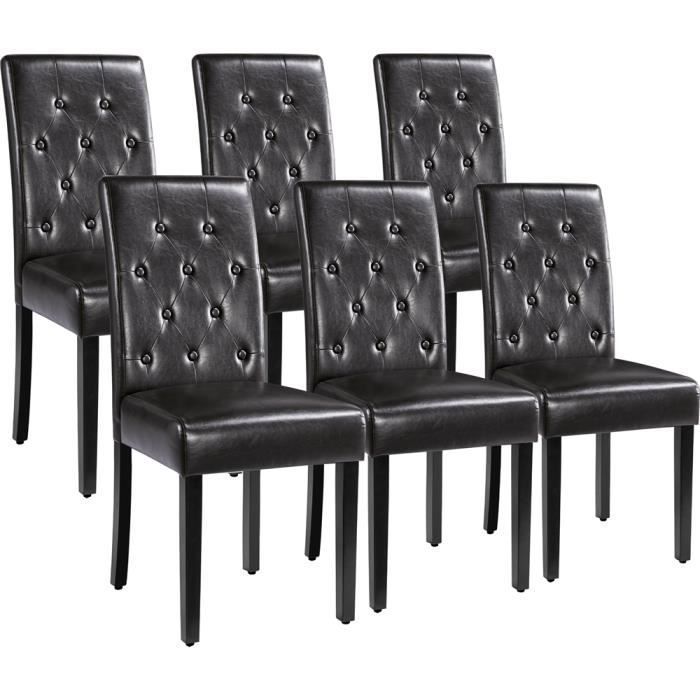 Conjunto de 6 cadeiras de jantar/sala de estar em couro sintético com pés de madeira maciça de carvalho, marrom, YAHEETECH