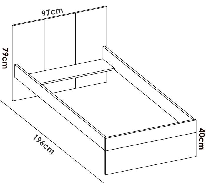 Conjunto completo de quarto (cama de 190x90 cm com 2 gavetas + mesa de cabeceira + cômoda)