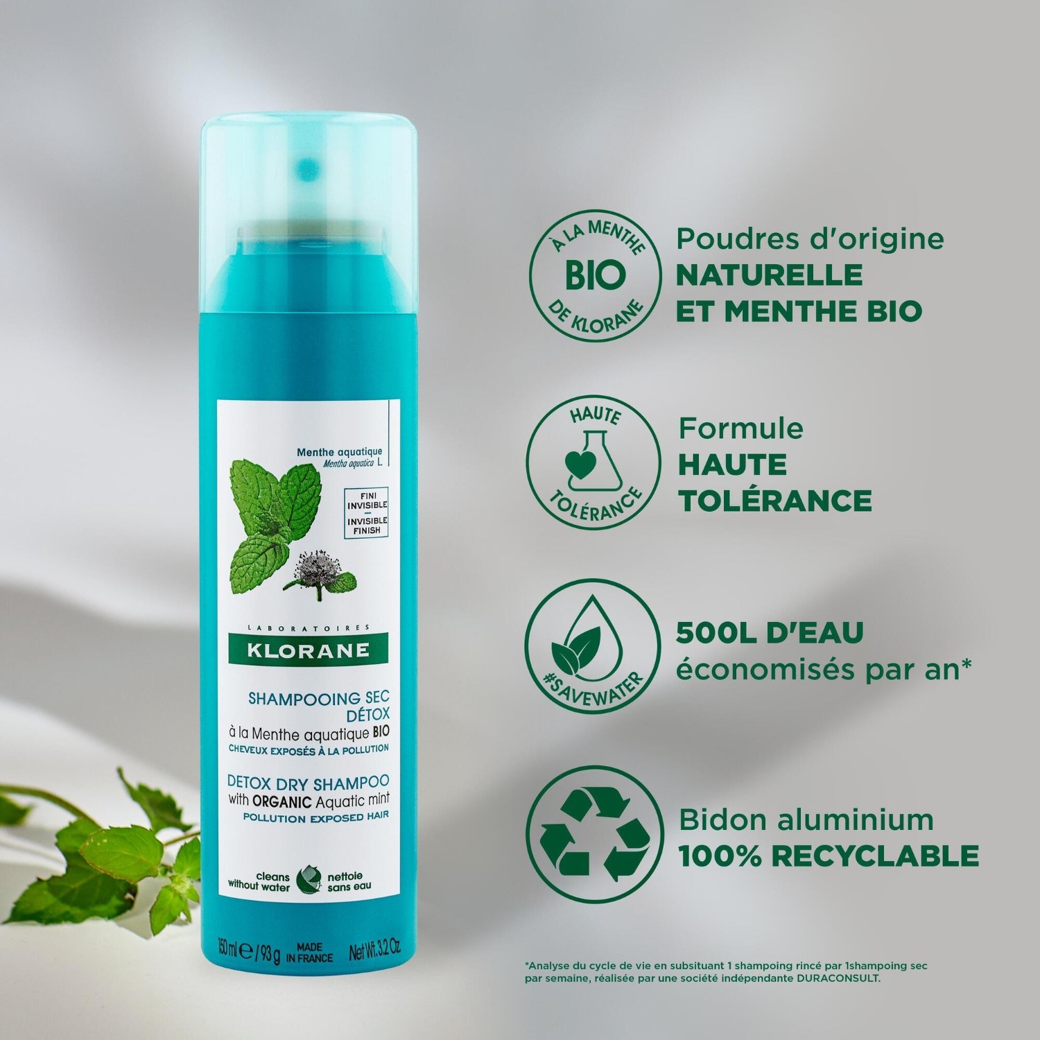Klorane Shampoing sec détox à la Menthe aquatique BIO