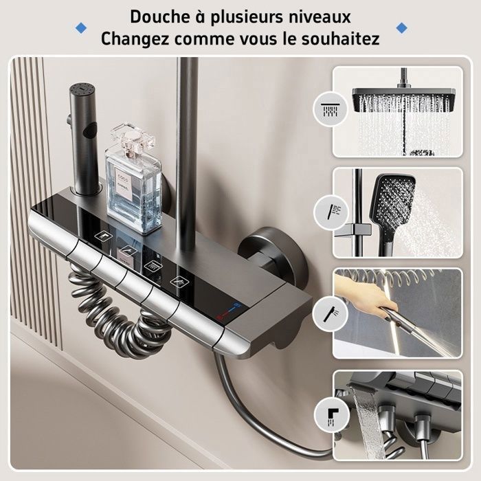 Colonna doccia - Set colonna doccia a 4 modalità con altezza regolabile - Soffione doccia, getto, rubinetto e soffione doccia