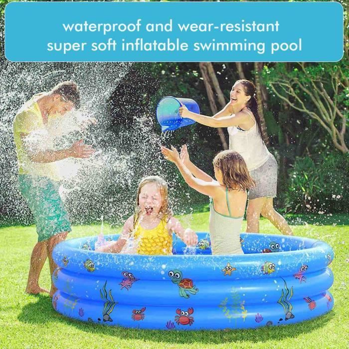 Piscine pour bébé - QIILU - Modèle rond - PVC épais - 90 cm - Bleu