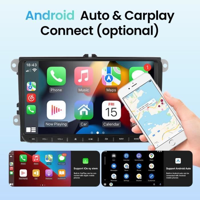 GEARELEC 9-Zoll-Autoradio für VW mit CarPlay, Android Auto, GPS-Navigation, WLAN, Bluetooth, FM-Radio, 1 GB RAM + 32 GB Speicher