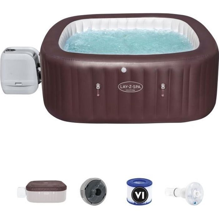 Spa gonflable BESTWAY - Lay-Z-Spa Maldives - 201 x 201 x 80 cm - 5 à 7 places - Carré (Couverture, pompe, cartouche, diffuseur,