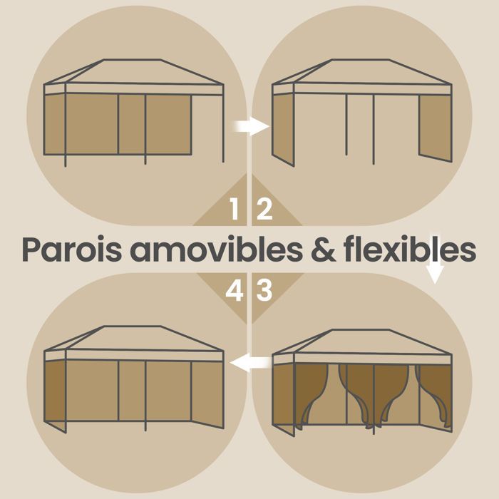 Tonnelle, Protection Solaire, Tente de Jardin, Portable, avec Parois, Usage Extérieur, 6 x 3 m, Beige