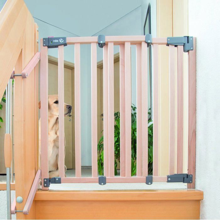 Barrière de Sécurité Bébé pour Escalier Safety Up - ROBA - Largeur de 93.5 à 120.5 cm - Bois Naturel