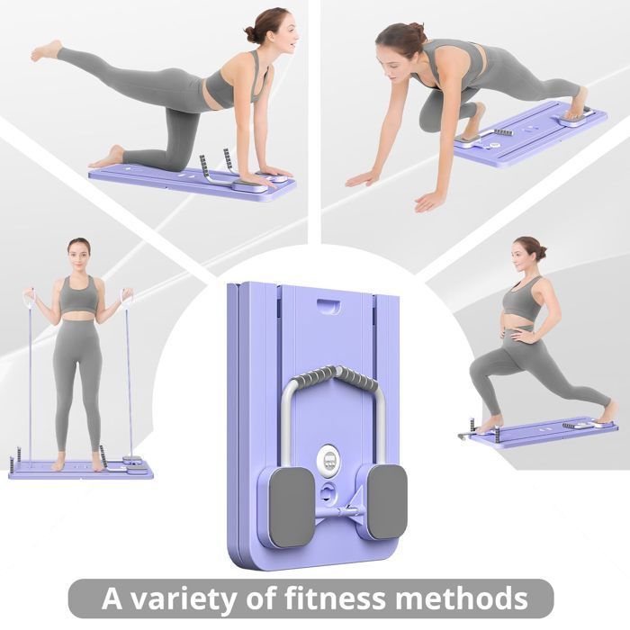 Tabla de Pilates - Set de Pilates, Tabla de Pilates plegable multifuncional, Tabla de Pilates 5 en 1 (Morada)