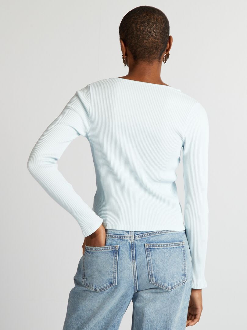 Geribbeld jersey vest - BLAUW