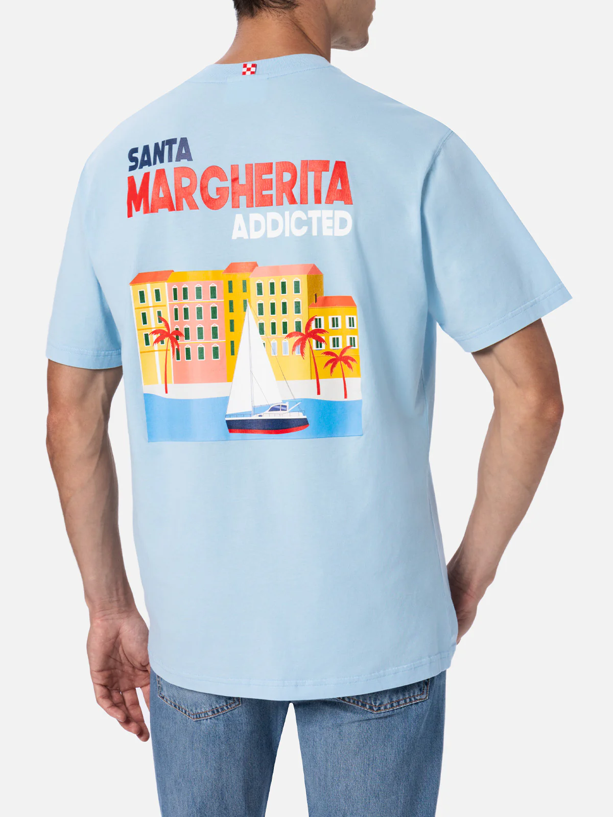 T-shirt da uomo in cotone con stampa piazzata cartolina Santa Margheri