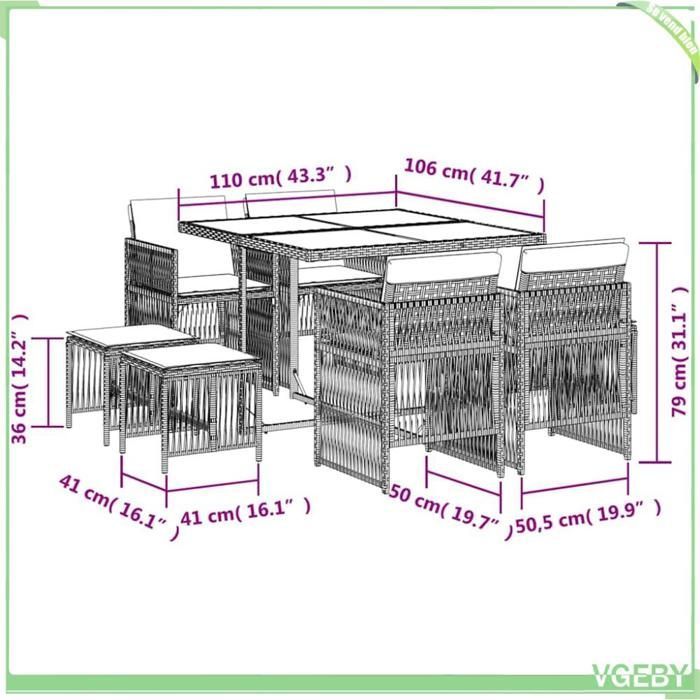 Conjunto de mesa y sillas de jardín - Modelo 7291712415418 - Poliratán - Cristal templado - Cojines extraíbles
