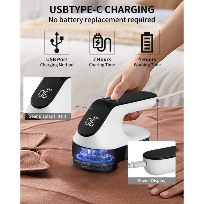 Anti-Stopf-Rasierer – 3 Geschwindigkeitsstufen – LED-Display – Wiederaufladbar über USB-C – 2000 mAh – Elektrischer Anti-Stopf-Rasierer
