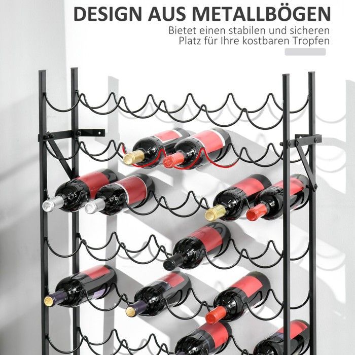 Wall-Mounted Wine Rack for 60 Bottles, Modern Black Design, for Wine Cellar, Bar, or Kitchen