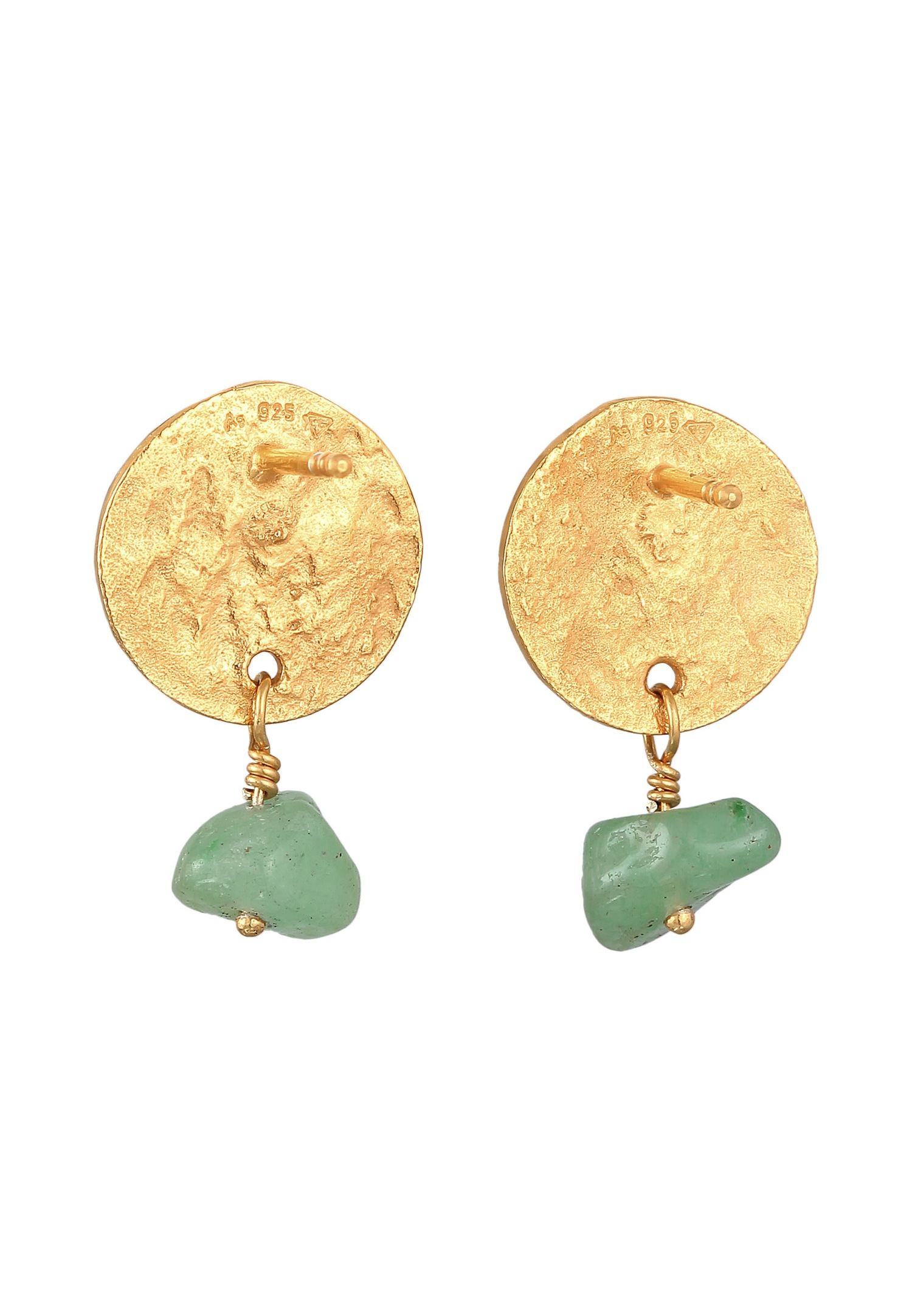 Elli PREMIUM Elli PREMIUM Boucles d'oreilles Femmes Pendentif plaquette Vintage Martelé avec Aventurine en argent sterling 925 plaqué or