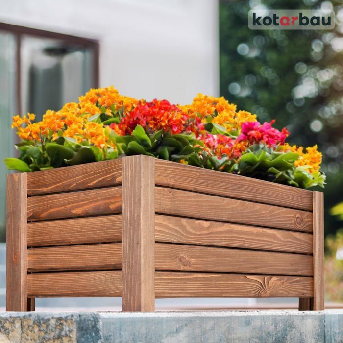 KOTARBAU Pot de fleurs en bois - 60 x 33 x 25 cm - Jardinière en pin carbonisé - Jardin terrasse balcon - Marron