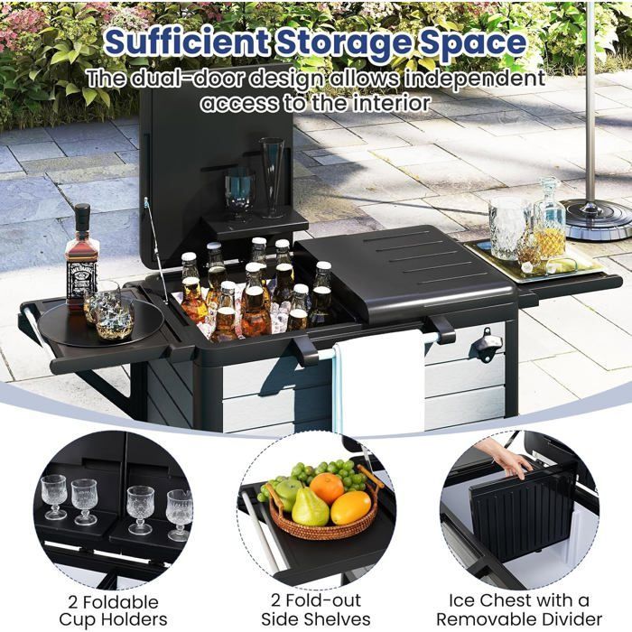 Cubitera GIANTEX con ruedas, gran capacidad de 91 L, con 2 bandejas extensibles, 83 x 50 x 85 cm