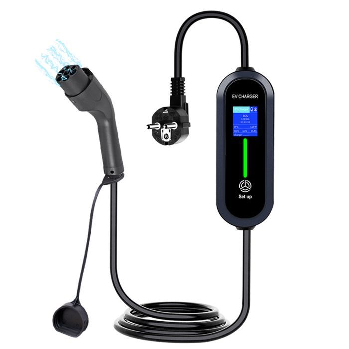 Cable de carga para coche eléctrico de 16 A y 3,5 kW - Tipo 2 - IP66 - Pantalla LED - 3,5 m - Compatibilidad universal IEC 62196/GB/T