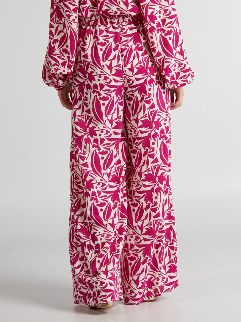Calças de perna larga com estampa floral - ROSA